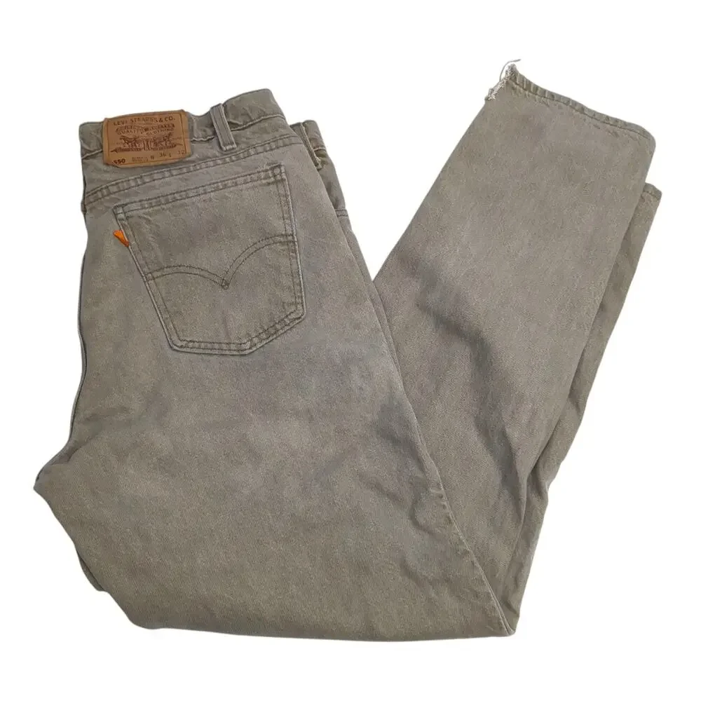 Vintage Levis 550 Blank Orange Tab Straight Tan Zip Denim Jeans USA Men 36 x 32